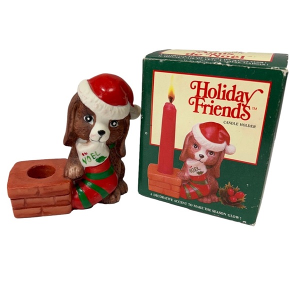 ✨Sold✨Vintage Holiday Friends Bisque Porcelain Candle Holders Set Of Two - Picture 3 of 16